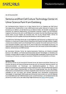 Der Life-Science-Konzern Sartorius hat im Ulmer Science Park III am Eselsberg sein Cell Culture Technology Center offiziell eröffnet.