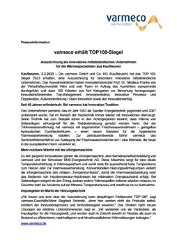 PDF-Datei der Pressemeldung varmeco erhält TOP 100-Siegel